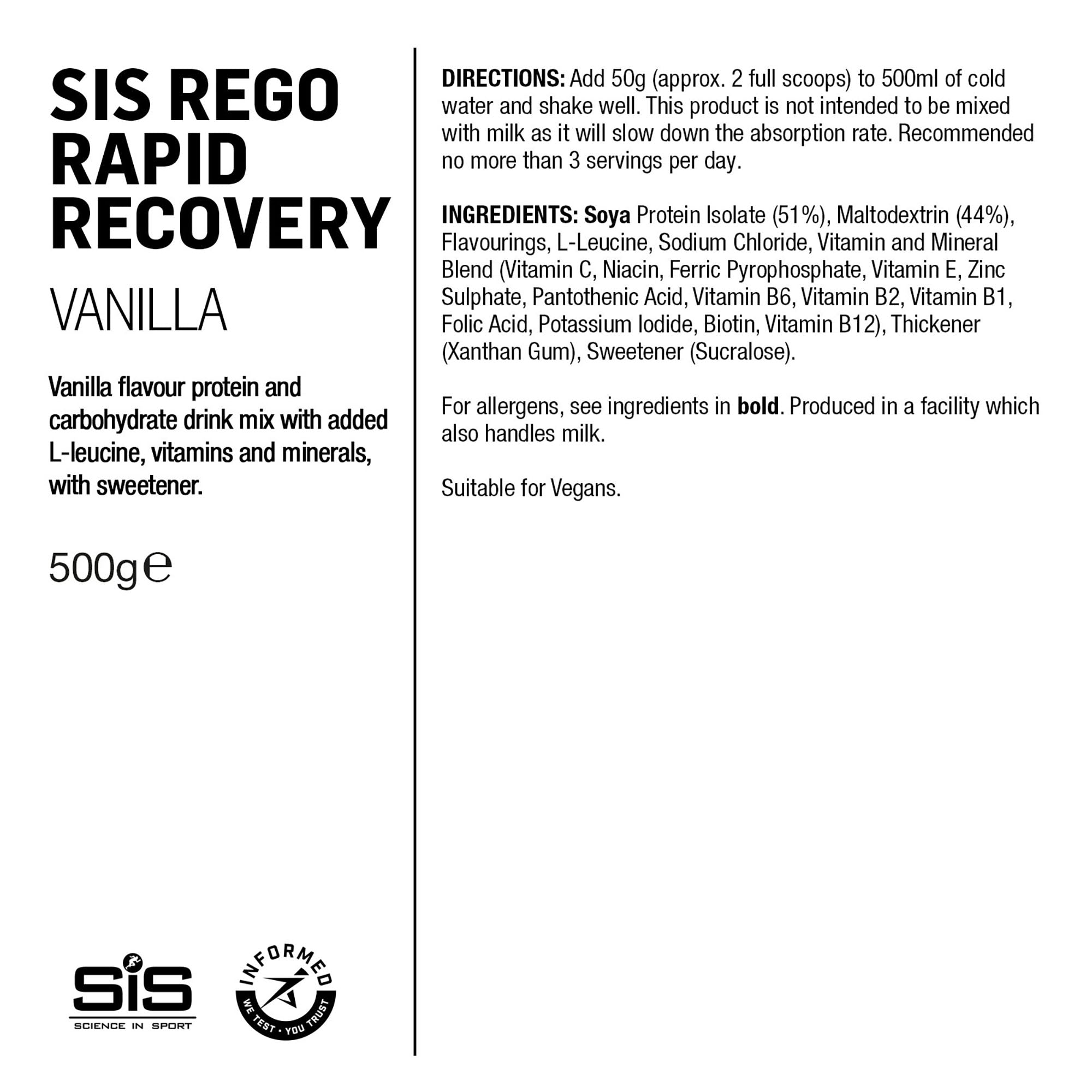 SIS REGO Polvo Recuperador Rápido 500g Vainilla #2