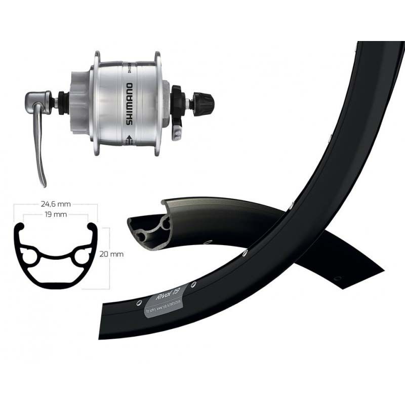 Rueda Delantera Winora Ryde Rival 19 Freno Disco Center Lock Cierre Rápido Buje Dinamo DH3D32 Negro/Plata