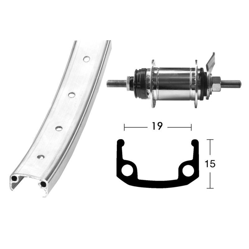 Rueda Trasera Shimano 1 Marcha Contrapedal Simple Radios Cincados Plata/Mate